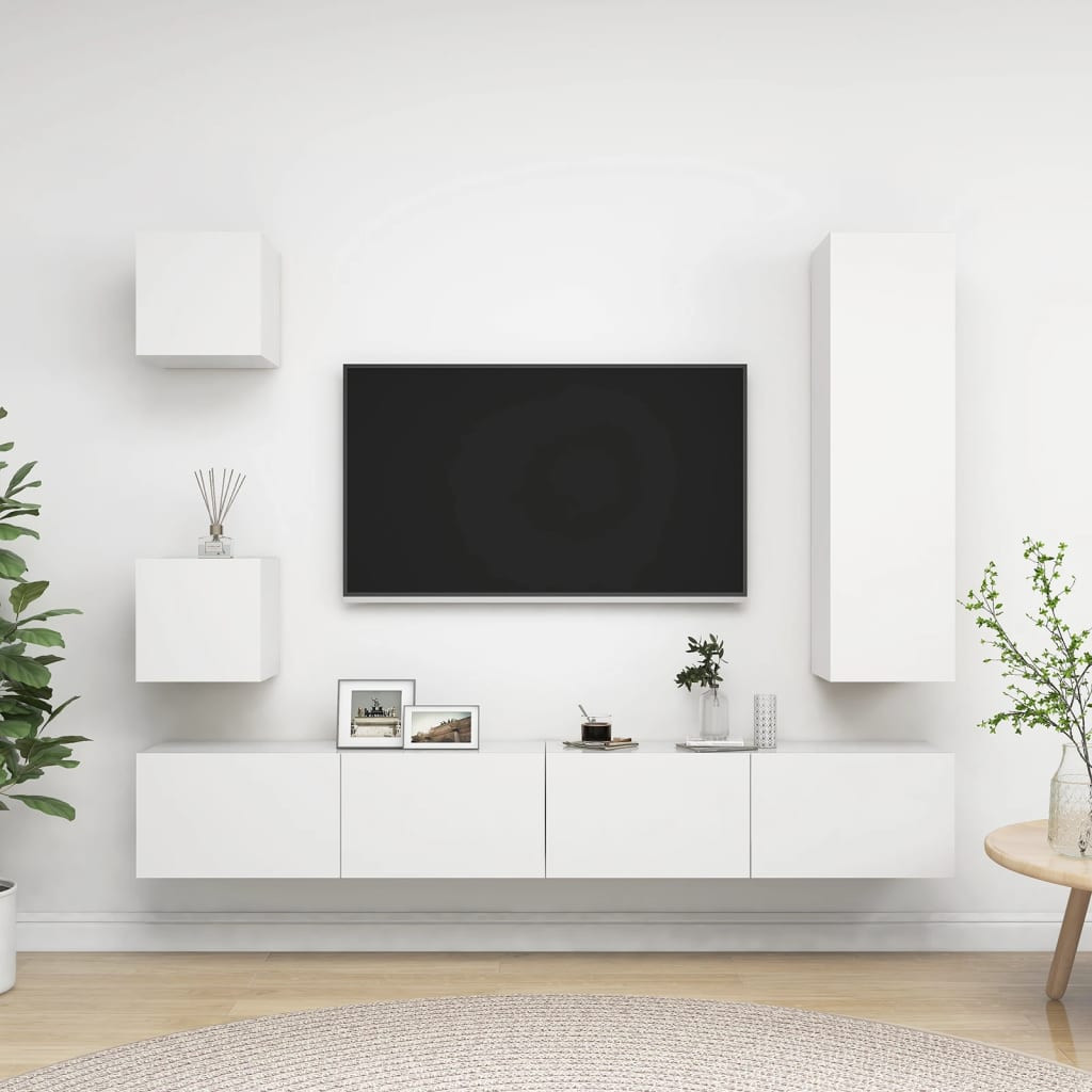 vidaXL 5-tlg. TV-Schrank-Set Weiß Holzwerkstoff