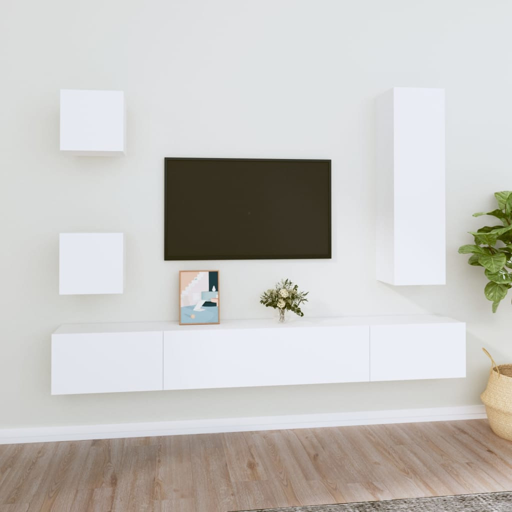 vidaXL 5-tlg. TV-Schrank-Set Weiß Holzwerkstoff