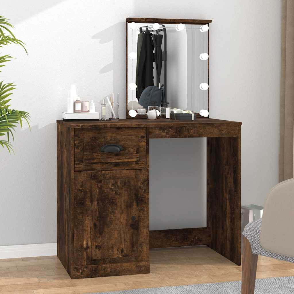 vidaXL Schminktisch mit LEDs Räuchereiche 90x50x132,5 cm Holzwerkstoff