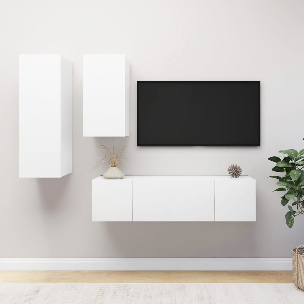 vidaXL 4-tlg. TV-Schrank-Set Weiß Holzwerkstoff