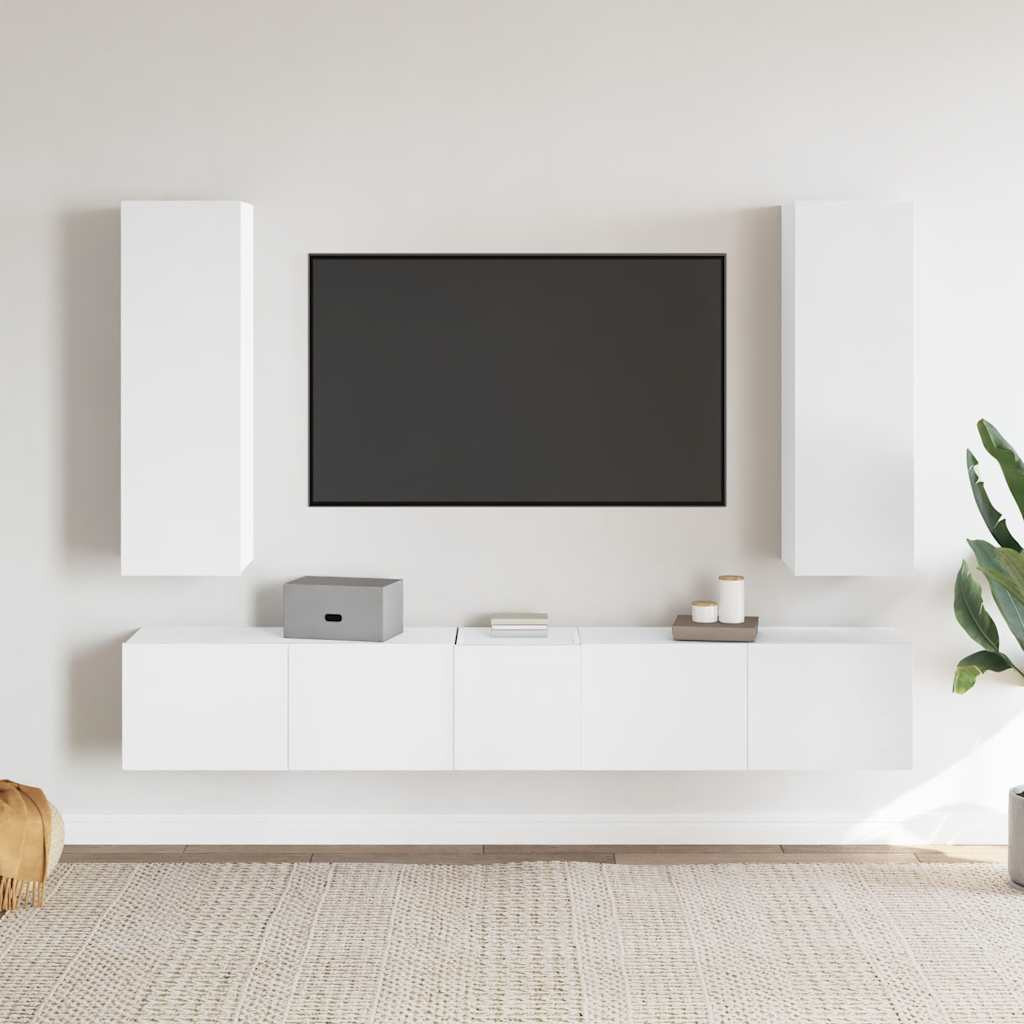 vidaXL 5-tlg. TV-Schrank-Set Weiß Holzwerkstoff