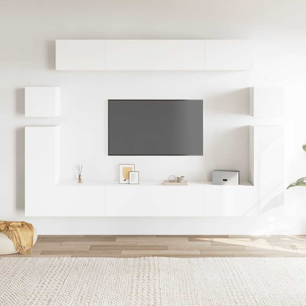 vidaXL 8-tlg. TV-Schrank-Set Weiß Holzwerkstoff