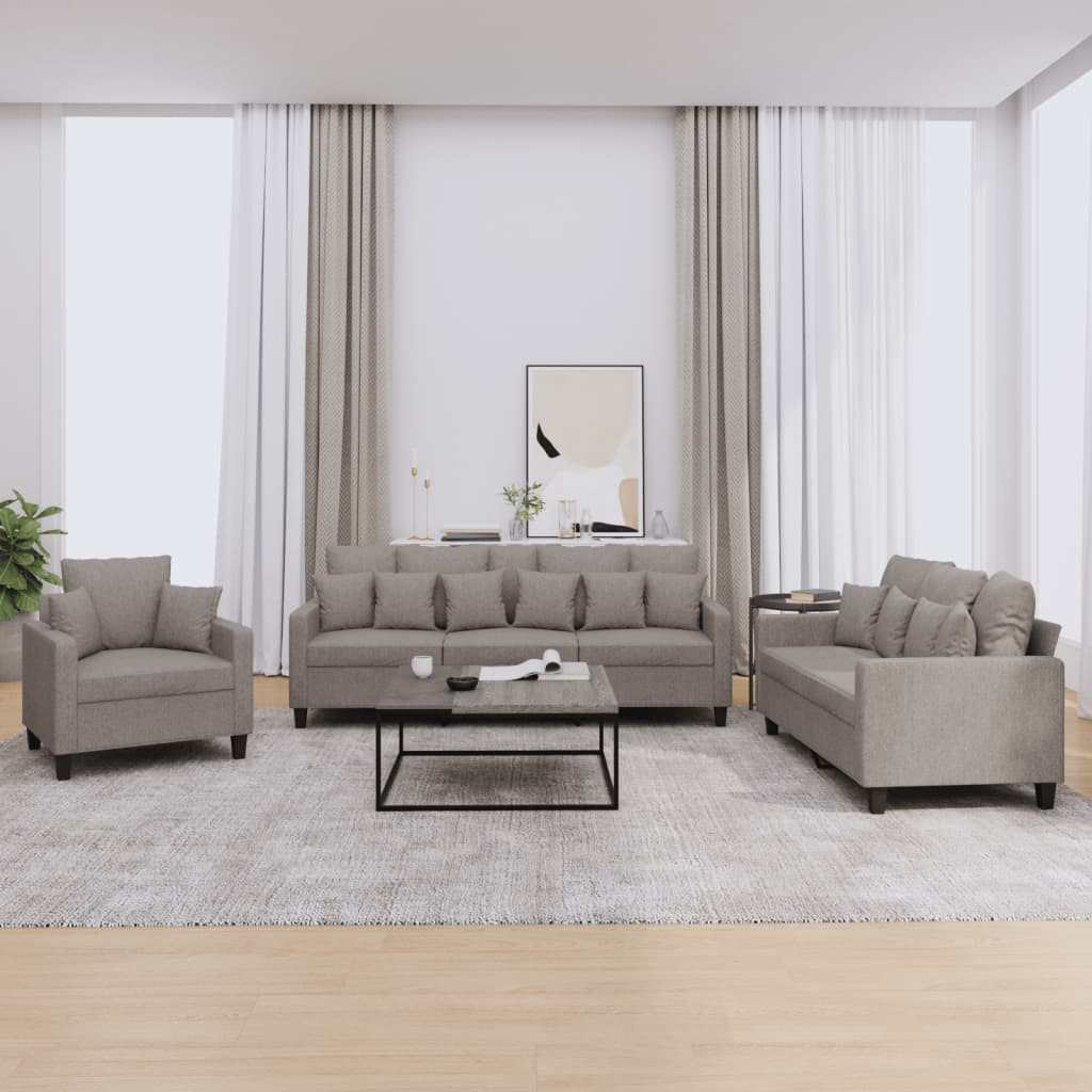 vidaXL 3-tlg. Sofagarnitur mit Kissen Taupe Stoff