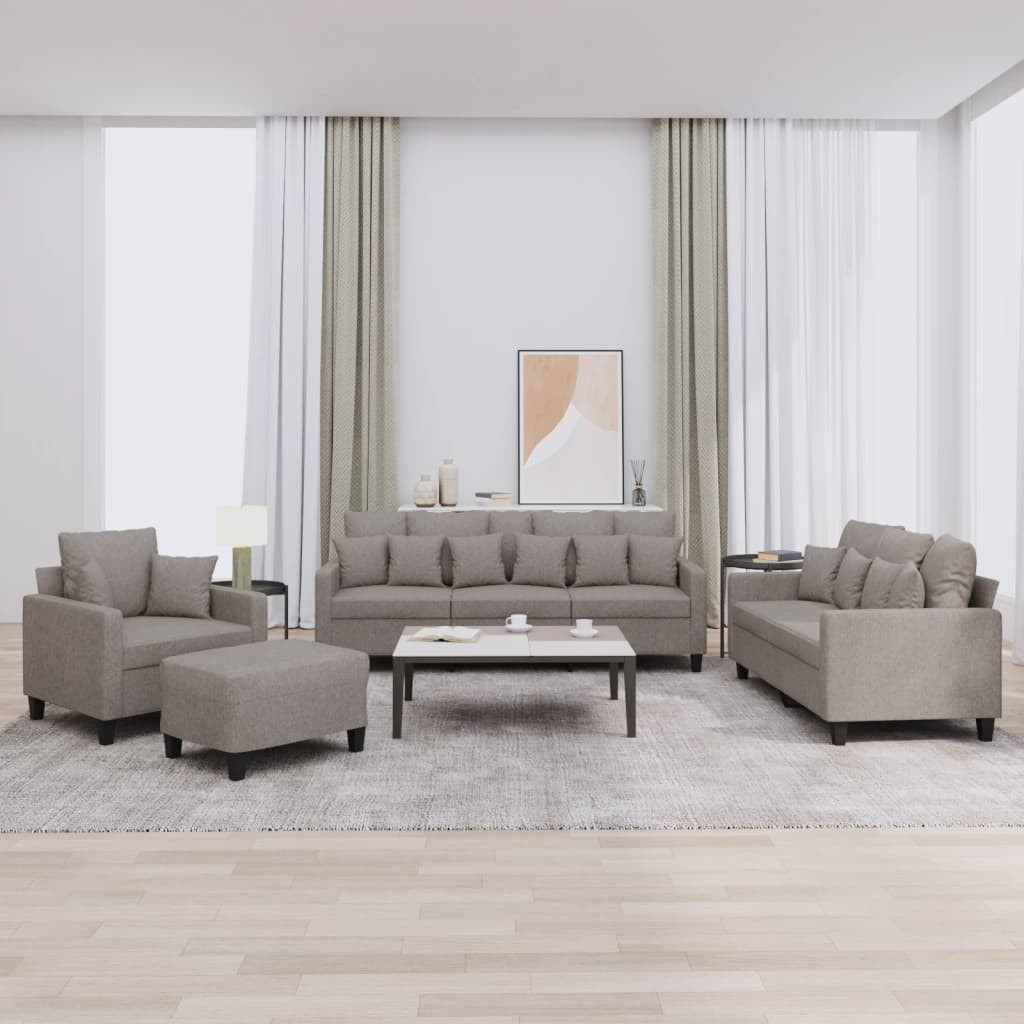 vidaXL 4-tlg. Sofagarnitur mit Kissen Taupe Stoff