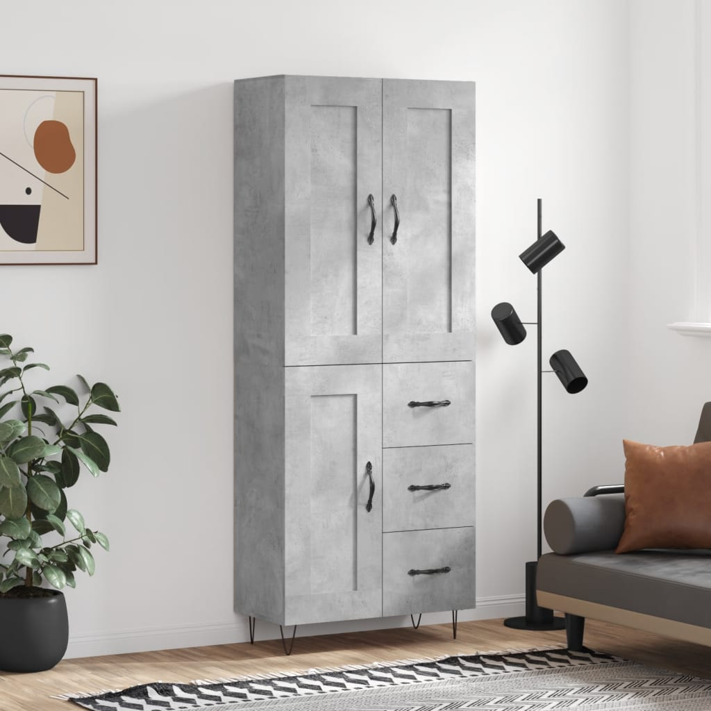 vidaXL Highboard Betongrau 69,5x34x180 cm Holzwerkstoff