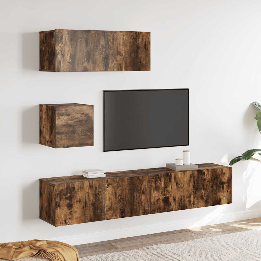 vidaXL 4-tlg. TV-Schrank-Set Räuchereiche Holzwerkstoff