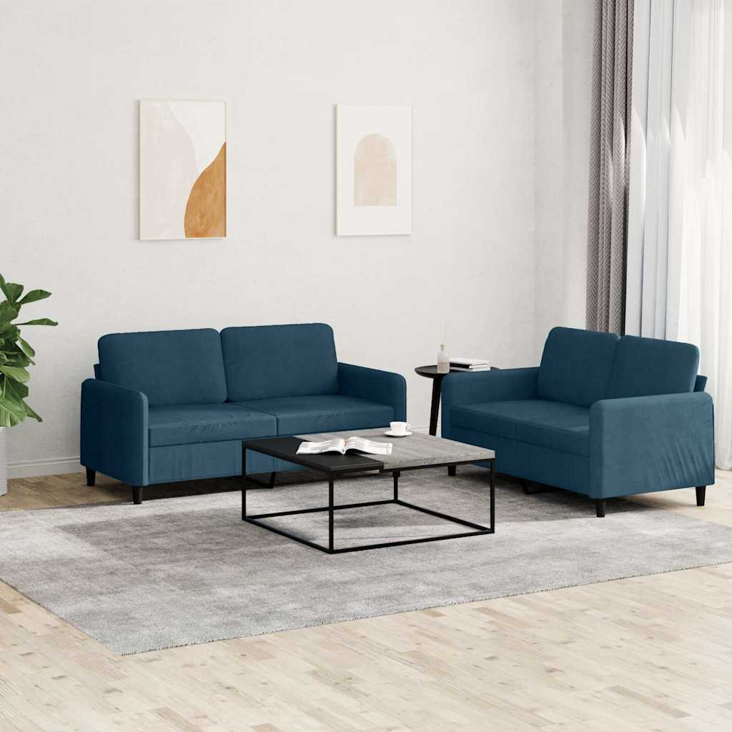 vidaXL 2-tlg. Sofagarnitur Blau Samt