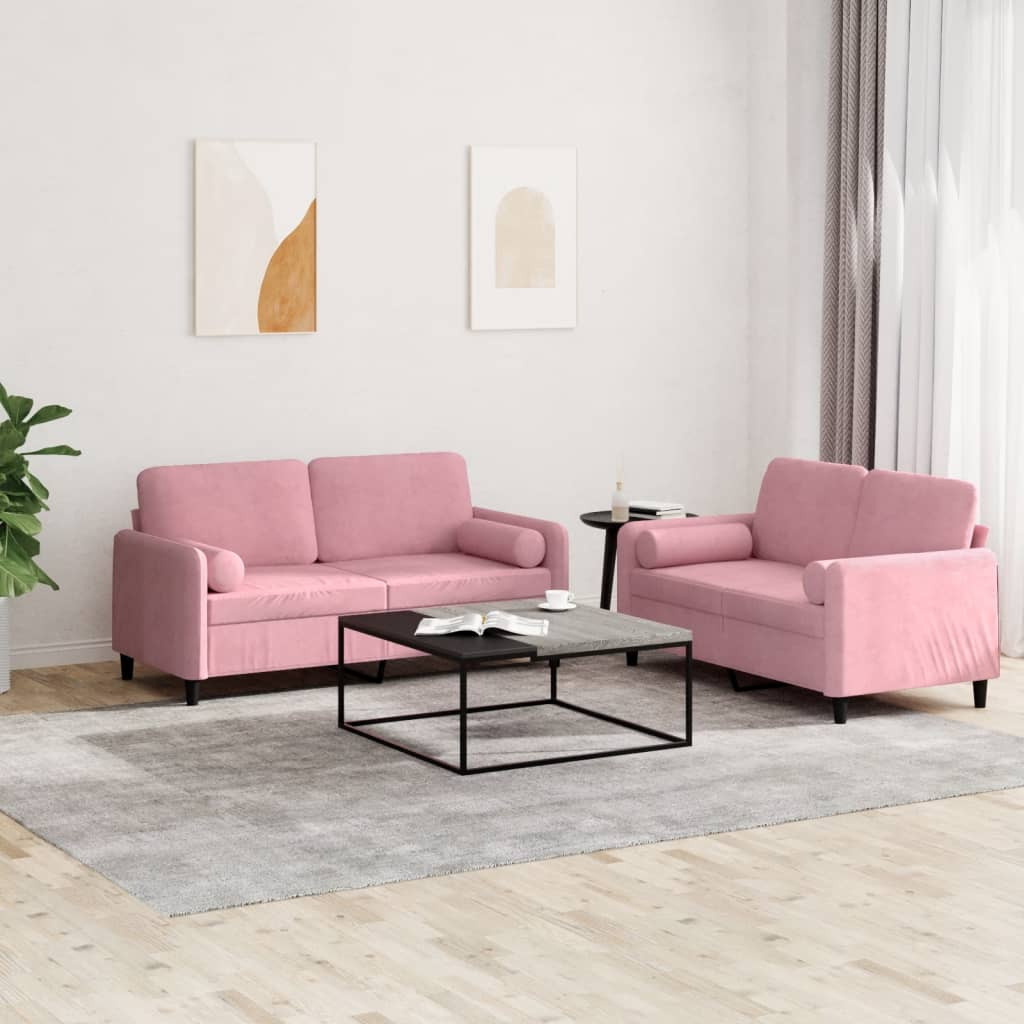 vidaXL 2-tlg. Sofagarnitur mit Kissen Rosa Samt