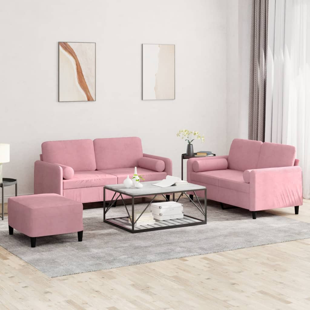 vidaXL 3-tlg. Sofagarnitur mit Kissen Rosa Samt