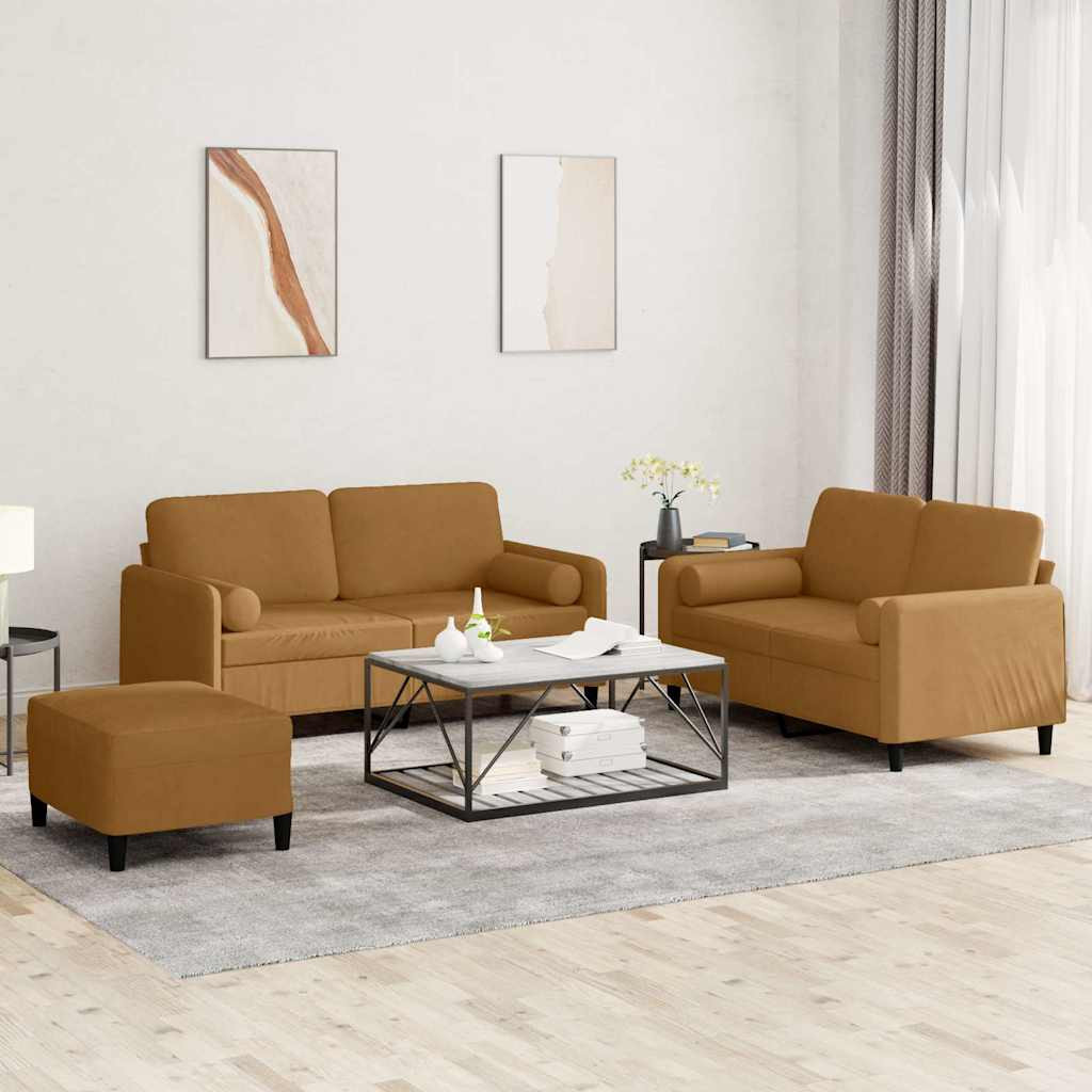 vidaXL 3-tlg. Sofagarnitur mit Kissen Braun Samt
