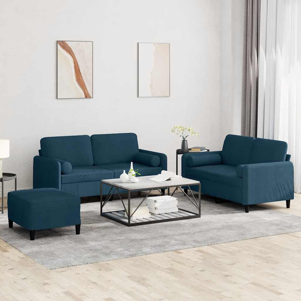 vidaXL 3-tlg. Sofagarnitur mit Kissen Blau Samt