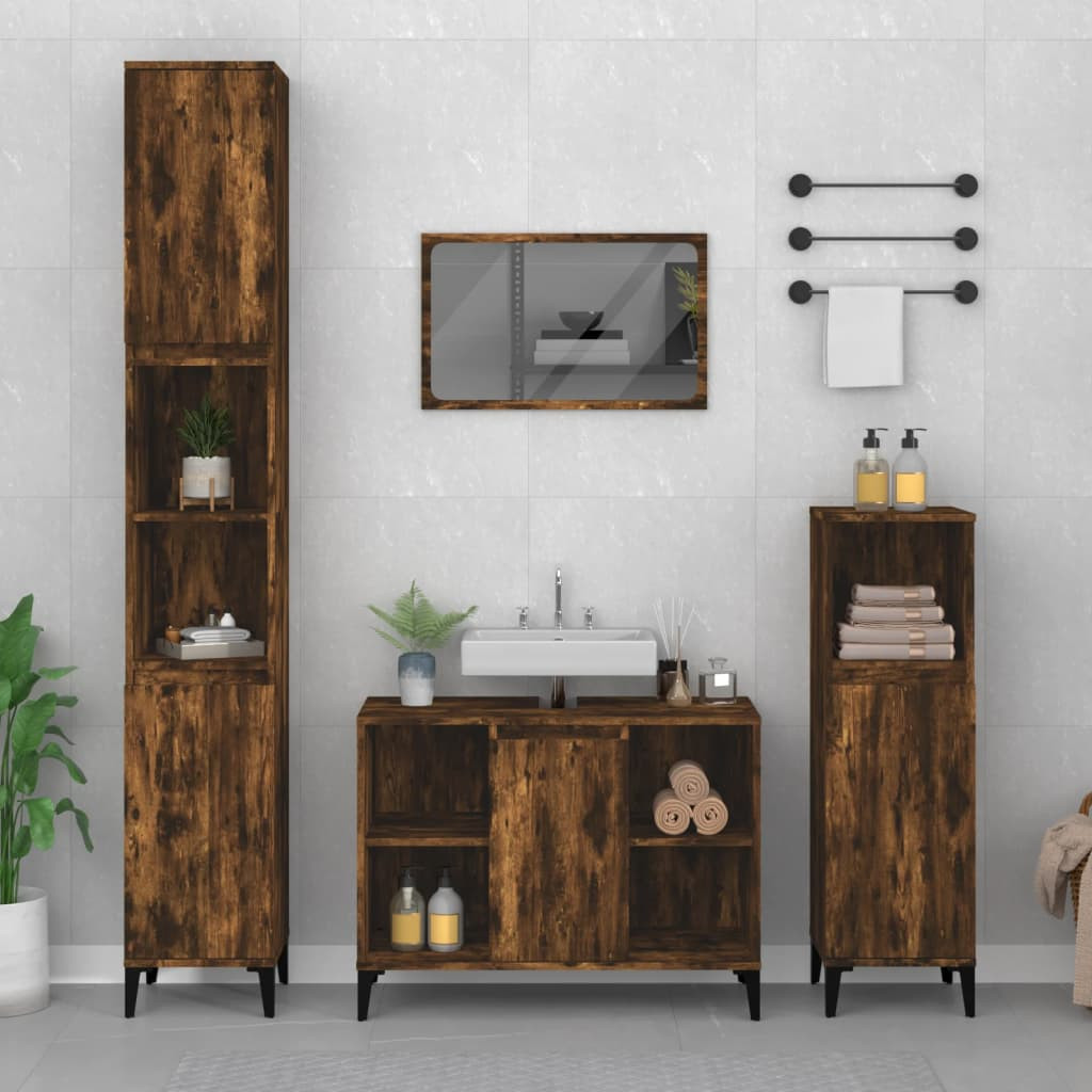 vidaXL 3-tlg. Badmöbel-Set Räuchereiche Holzwerkstoff