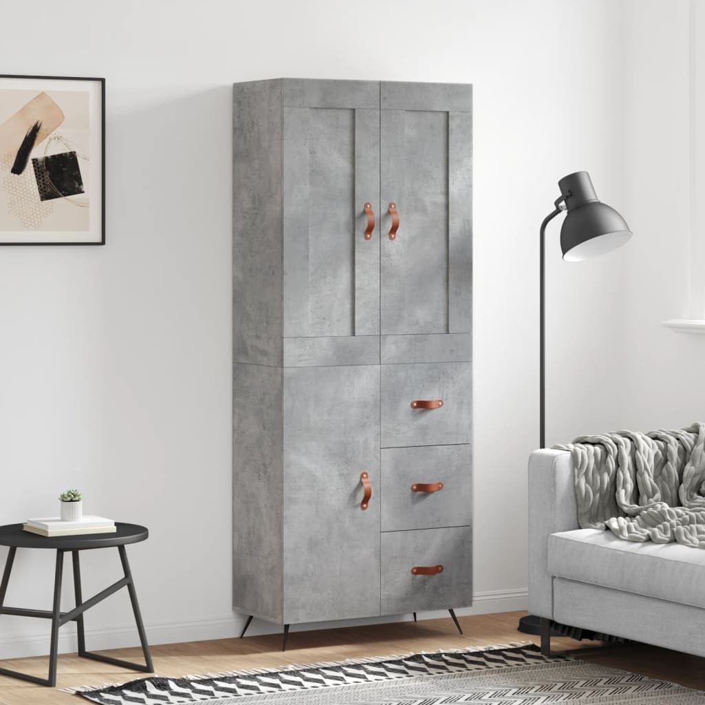 vidaXL Highboard Betongrau 69,5x34x180 cm Holzwerkstoff