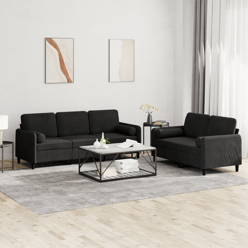 vidaXL 2-tlg. Sofagarnitur mit Kissen Schwarz Samt