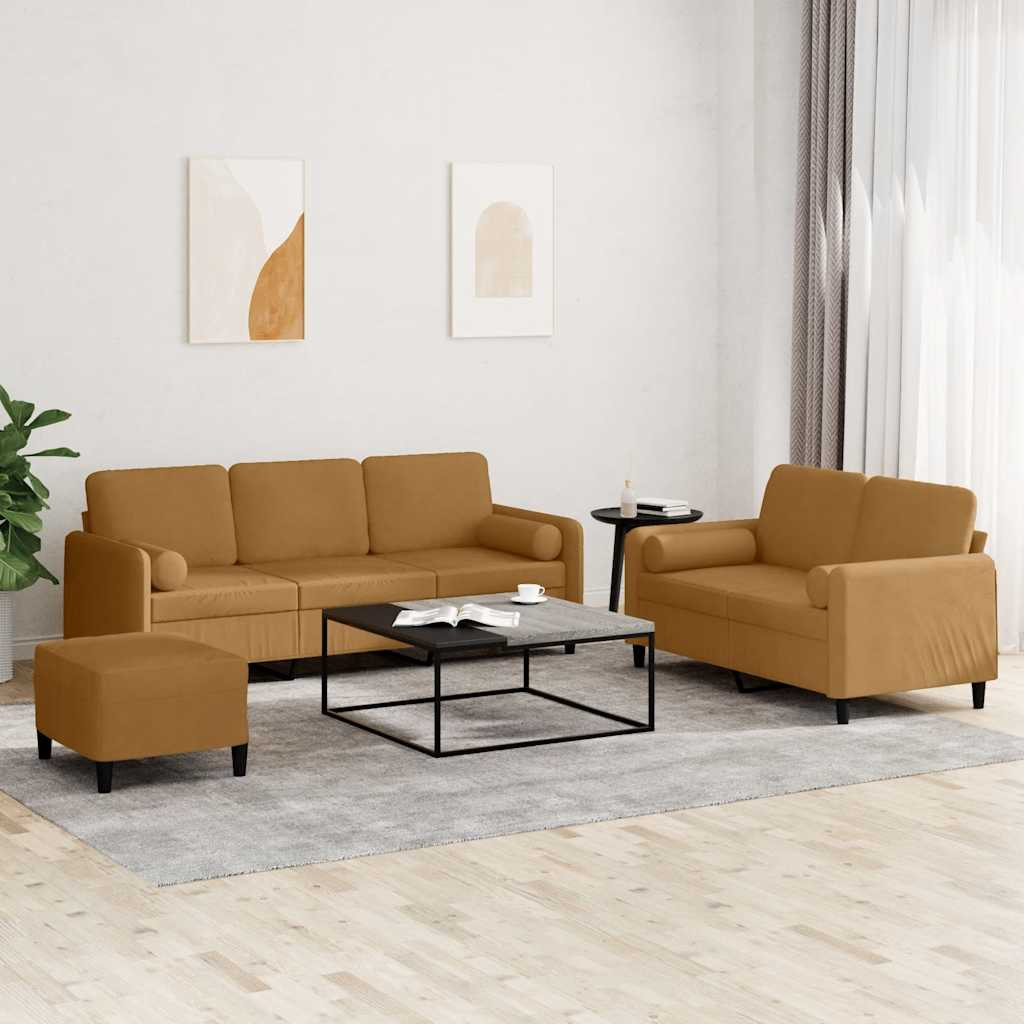 vidaXL 3-tlg. Sofagarnitur mit Kissen Braun Samt