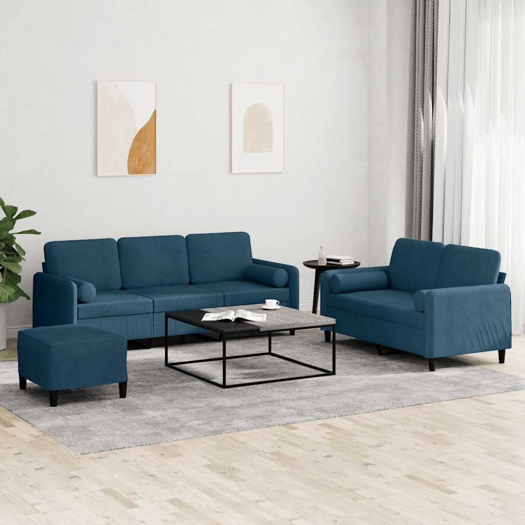 vidaXL 3-tlg. Sofagarnitur mit Kissen Blau Samt