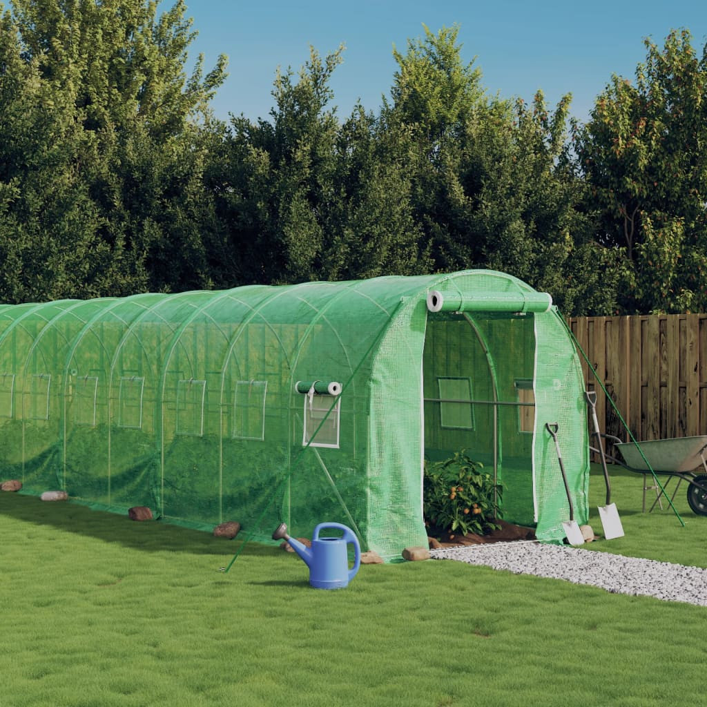 vidaXL Gewächshaus mit Stahlrahmen Grün 32 m² 16x2x2 m