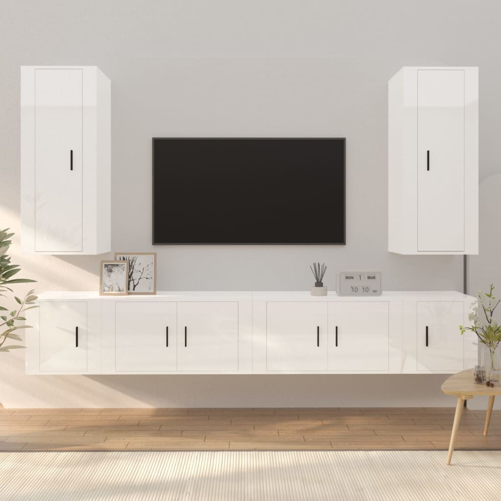 vidaXL 6-tlg. TV-Schrank-Set Hochglanz-Weiß Holzwerkstoff