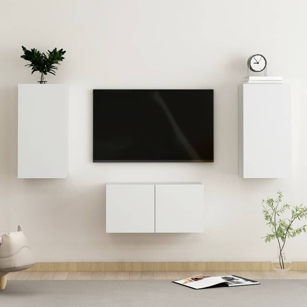 vidaXL 3-tlg. TV-Schrank-Set Weiß Holzwerkstoff