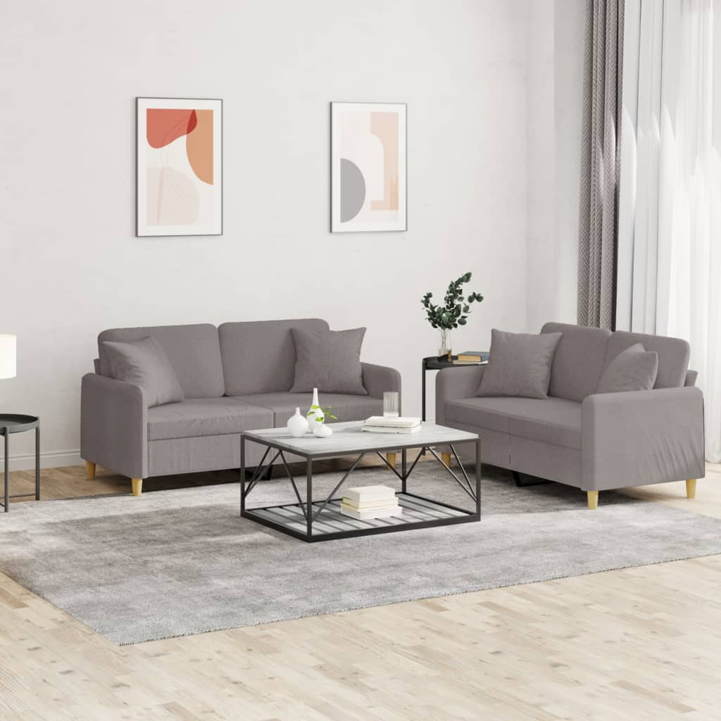 vidaXL 2-tlg. Sofagarnitur mit Kissen Taupe Stoff