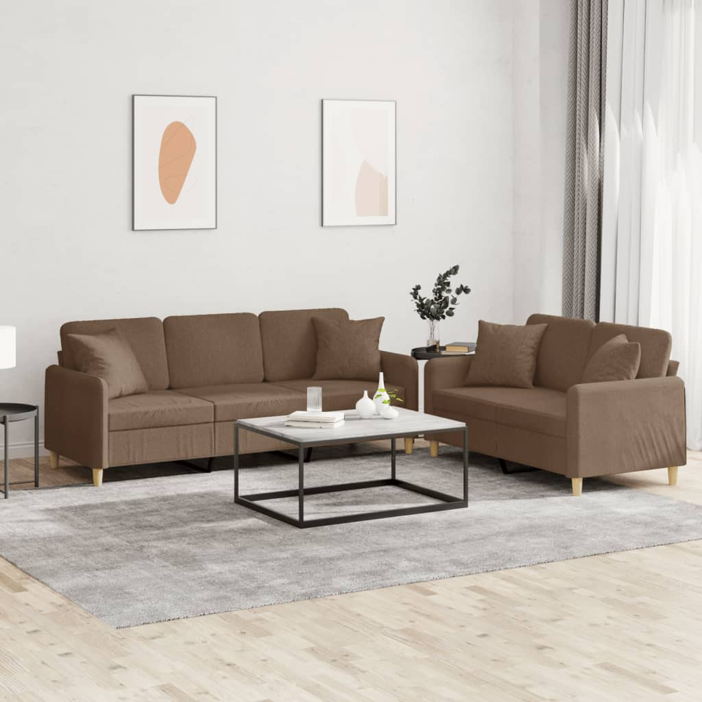 vidaXL 2-tlg. Sofagarnitur mit Kissen Braun Stoff