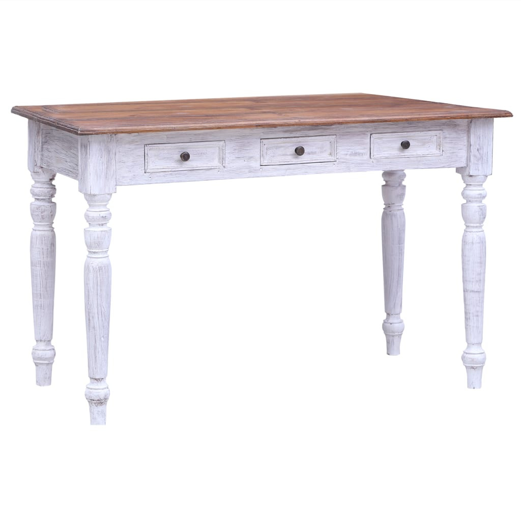 vidaXL Schreibtisch mit Schubladen Weiß 117x57x75 cm Altholz Massiv