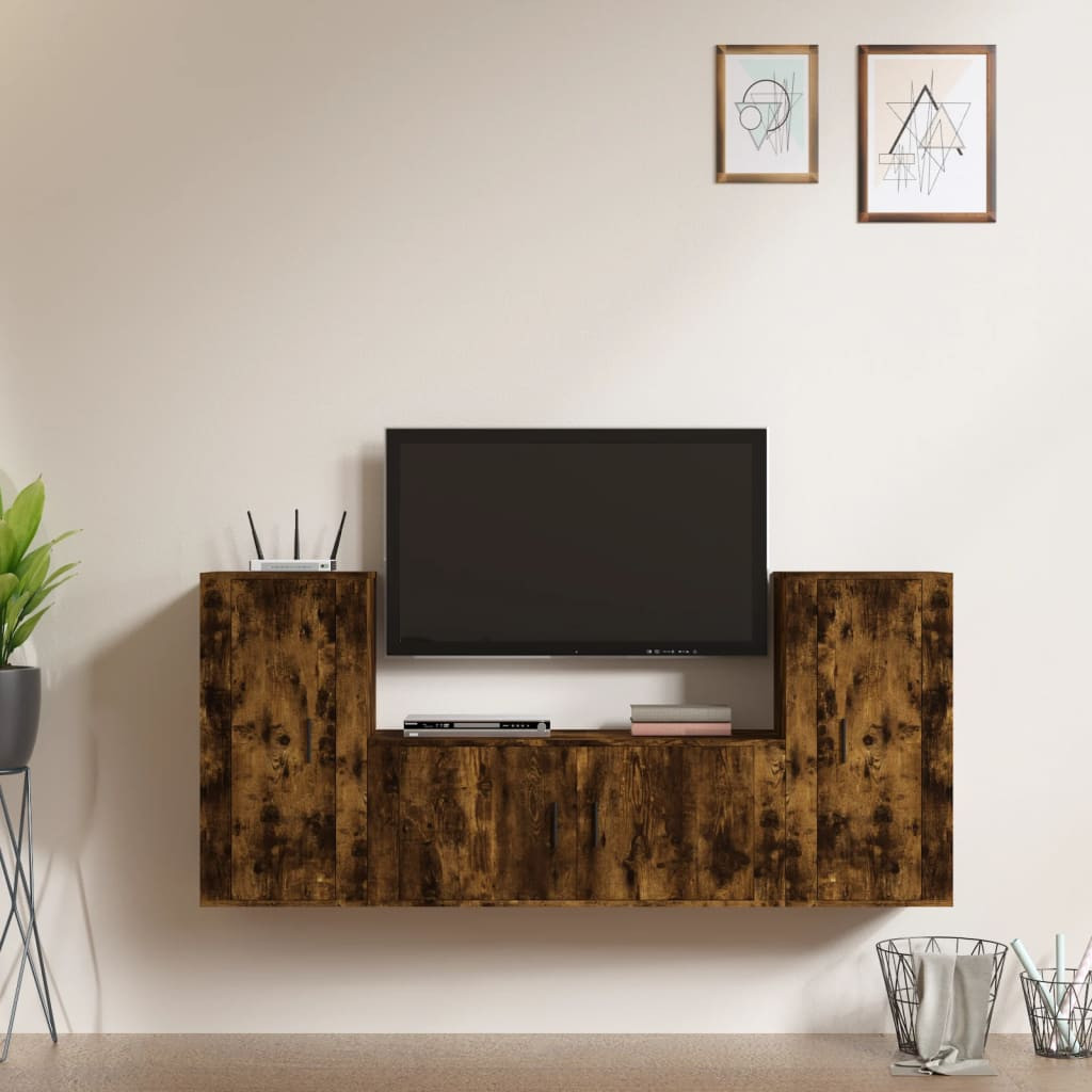 vidaXL 3-tlg. TV-Schrank-Set Räuchereiche Holzwerkstoff