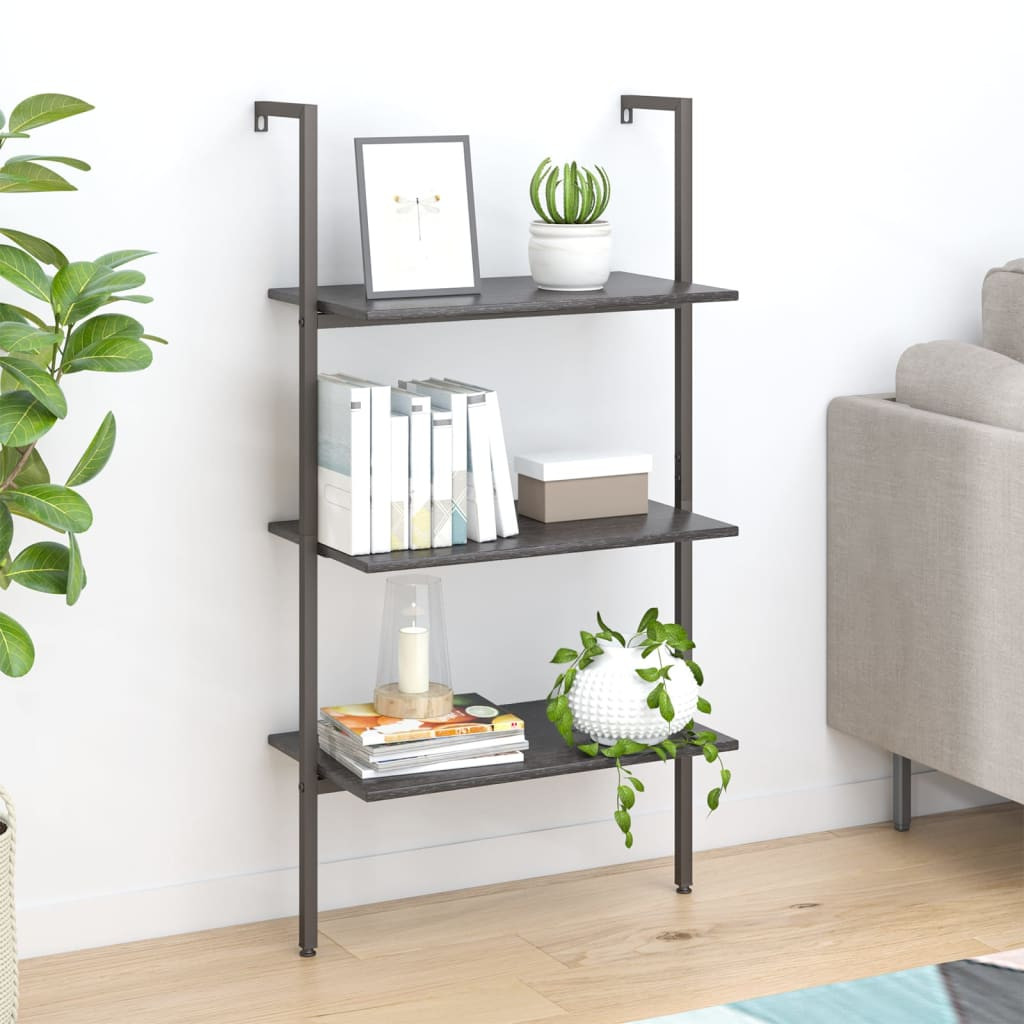 vidaXL Leiterregal mit 3 Böden Schwarz 64x35x120,5 cm
