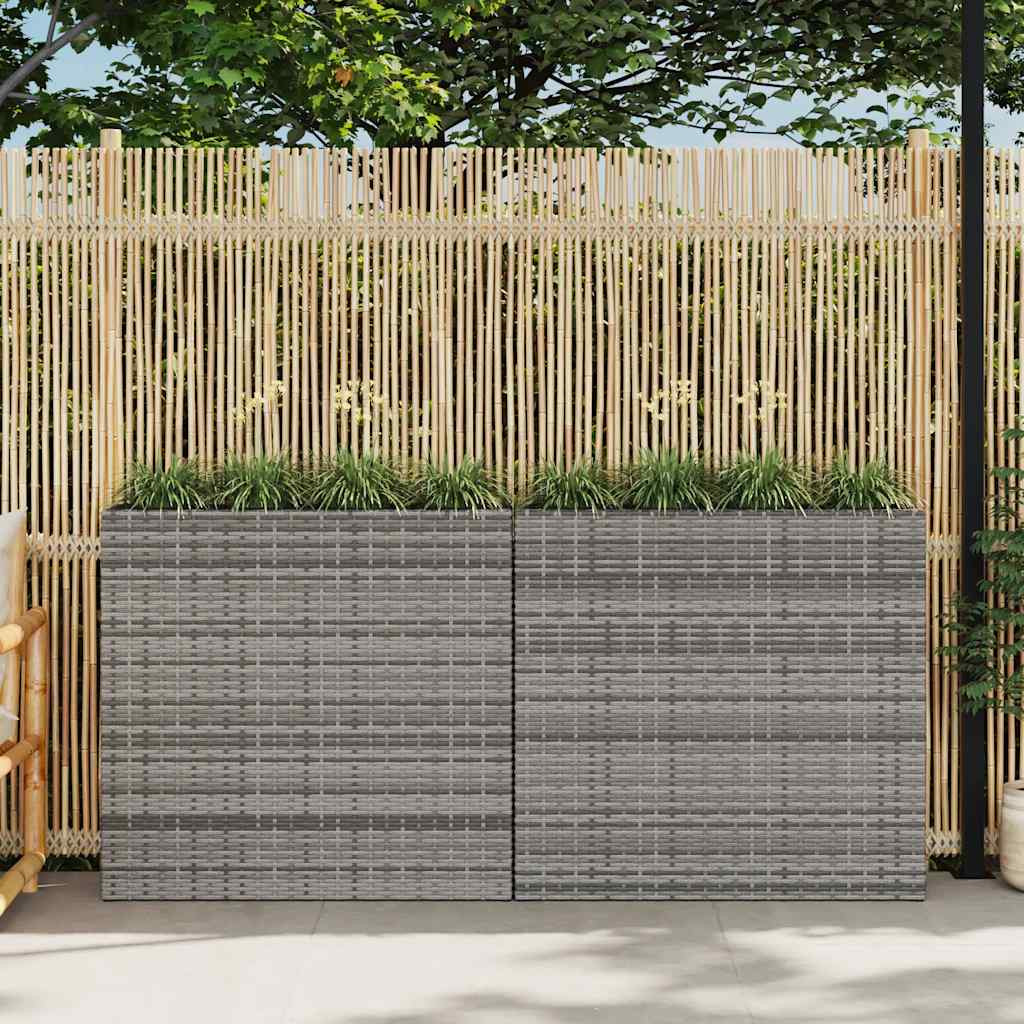 vidaXL Garten-Hochbeet mit 4 Töpfen 2 Stk. Poly Rattan Grau