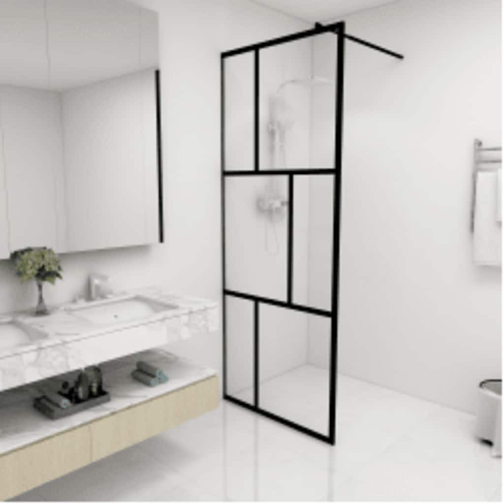 vidaXL Duschwand für Begehbare Duschen mit Hartglas Schwarz 80x195 cm