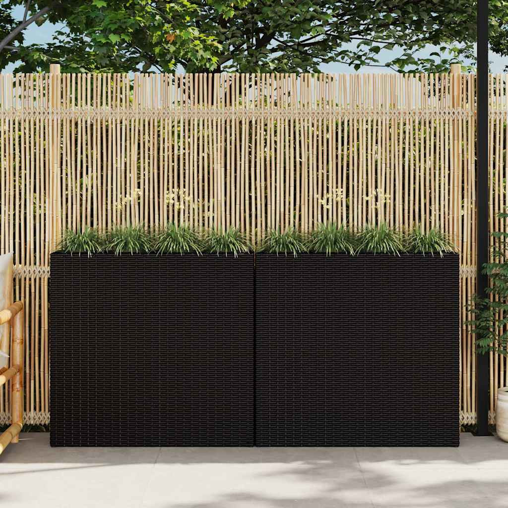 vidaXL Garten-Hochbeet mit 4 Töpfen 2 Stk. Poly Rattan Schwarz