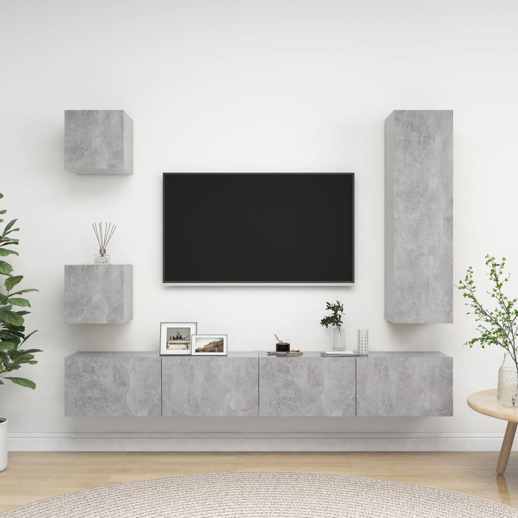 vidaXL 5-tlg. TV-Schrank-Set Betongrau Holzwerkstoff