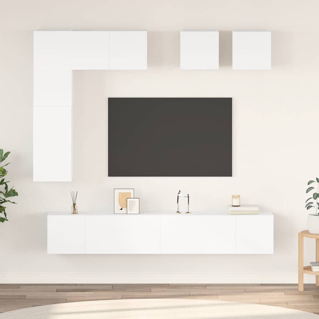 vidaXL 8-tlg. TV-Schrank-Set Weiß Holzwerkstoff
