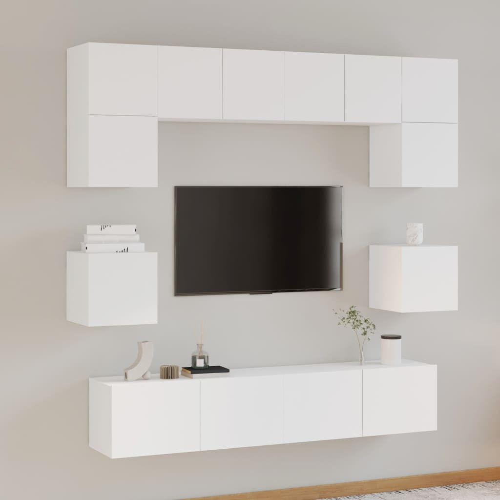 vidaXL 8-tlg. TV-Schrank-Set Weiß Holzwerkstoff