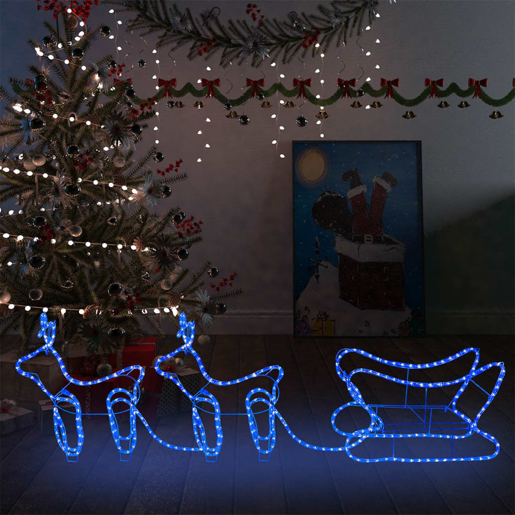 vidaXL Weihnachtsdekoration Rentiere und Schlitten Outdoor 576 LEDs