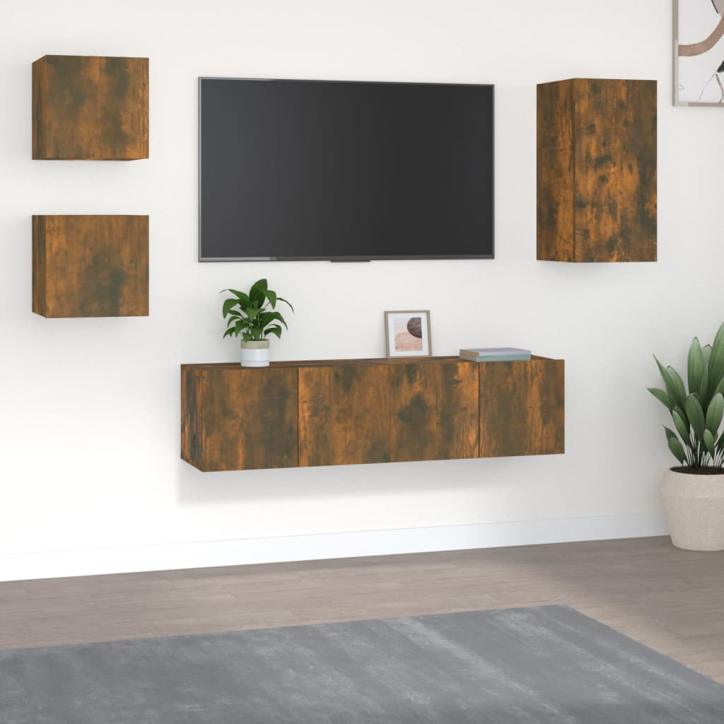 vidaXL 5-tlg. TV-Schrank-Set Räuchereiche Holzwerkstoff