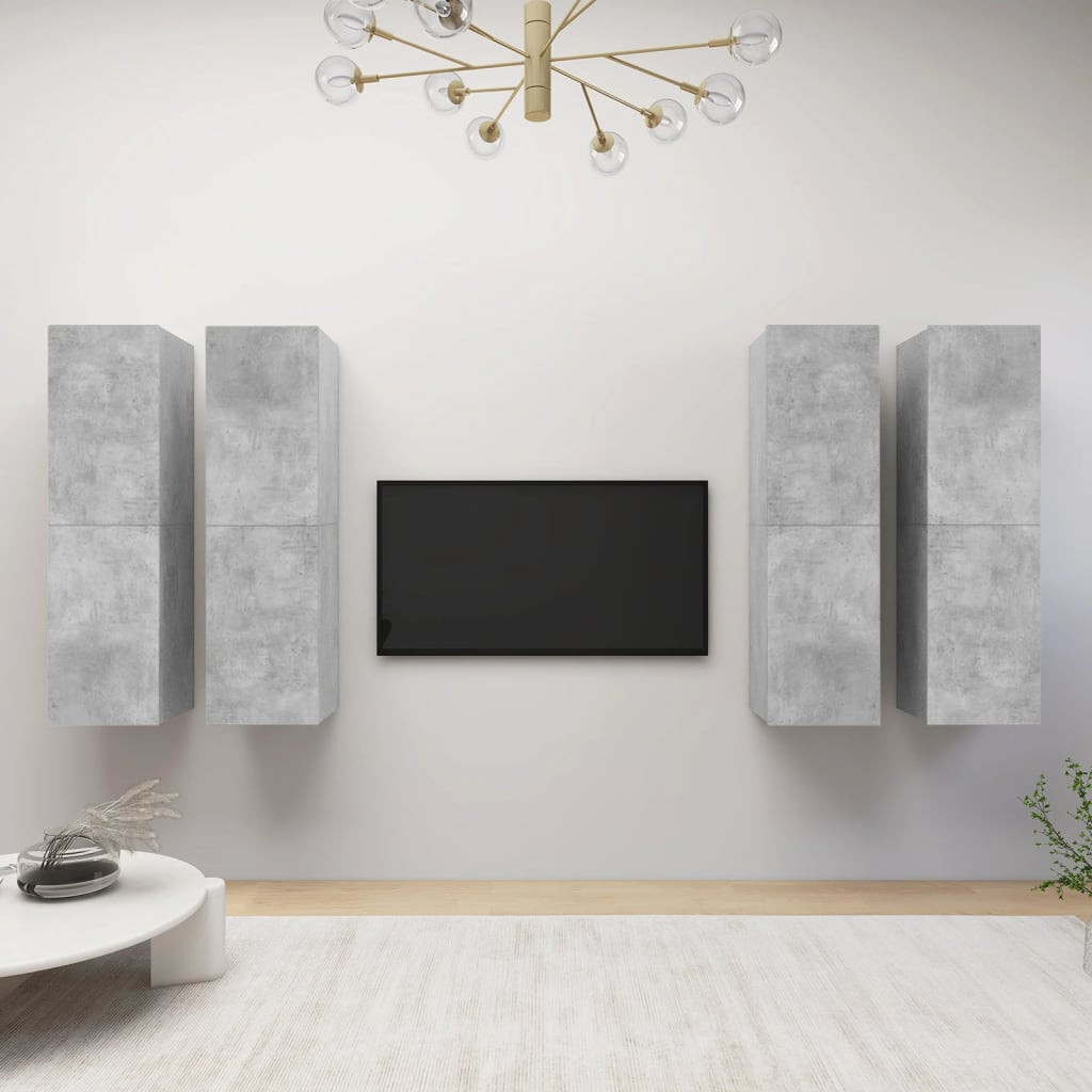 vidaXL TV-Schränke 4 Stk. Betongrau 30,5x30x110 cm Holzwerkstoff