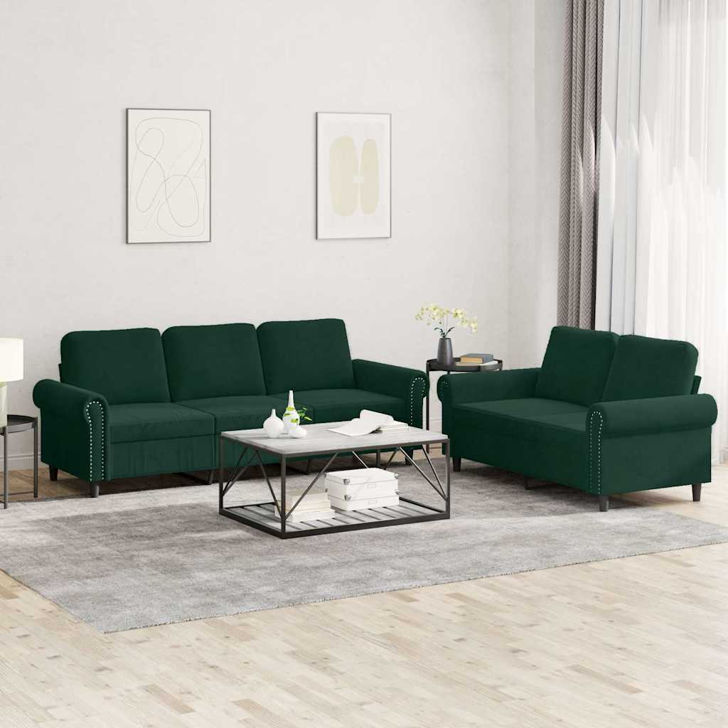 vidaXL 2-tlg. Sofagarnitur mit Kissen Dunkelgrün Samt