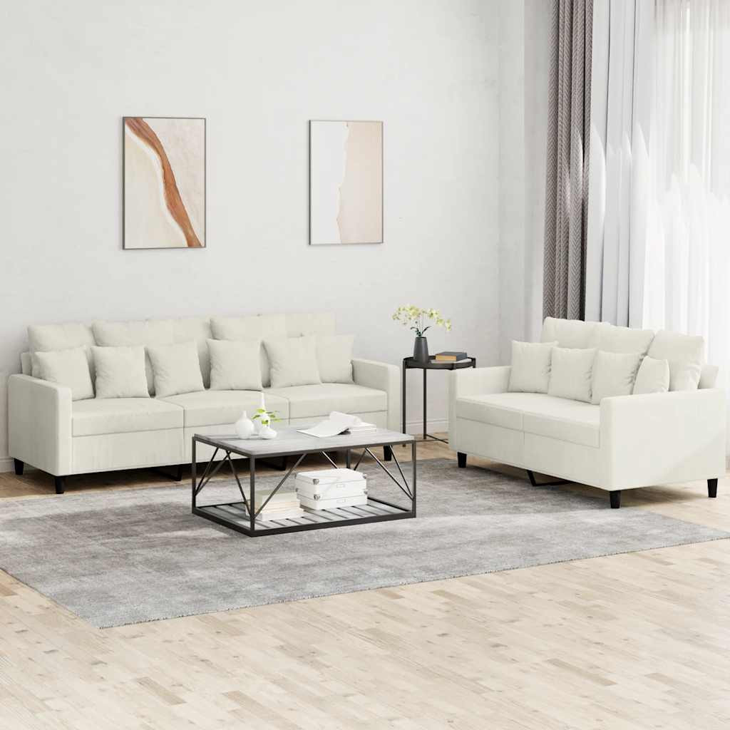 vidaXL 2-tlg. Sofagarnitur mit Kissen Creme Samt