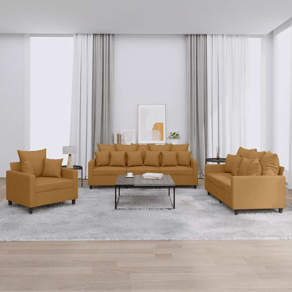 vidaXL 3-tlg. Sofagarnitur mit Kissen Braun Samt
