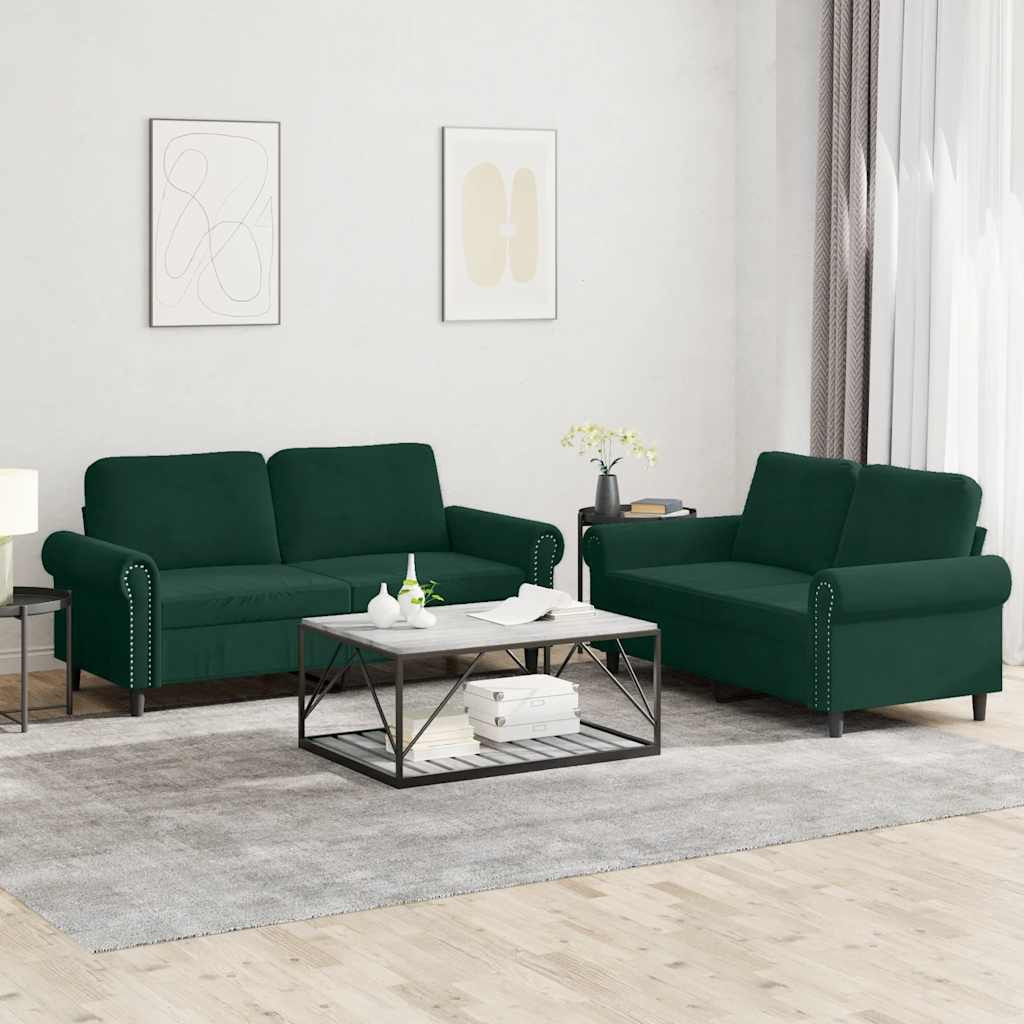 vidaXL 2-tlg. Sofagarnitur mit Kissen Dunkelgrün Samt