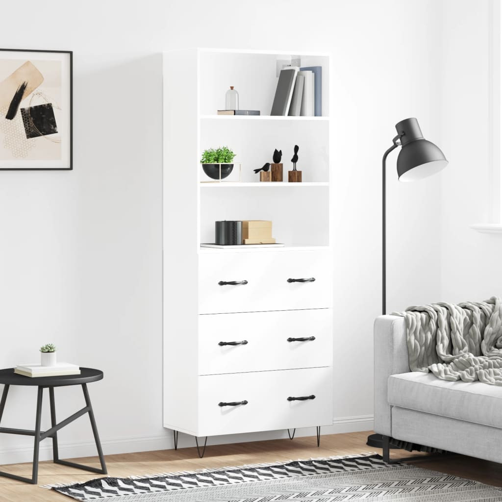 vidaXL Highboard Hochglanz-Weiß 69,5x34x180 cm Holzwerkstoff