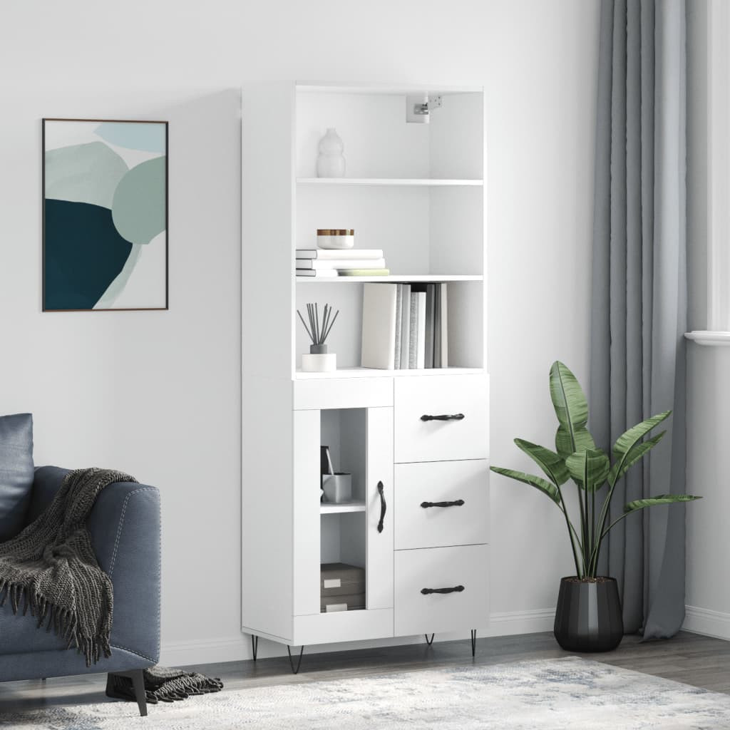 vidaXL Highboard Hochglanz-Weiß 69,5x34x180 cm Holzwerkstoff
