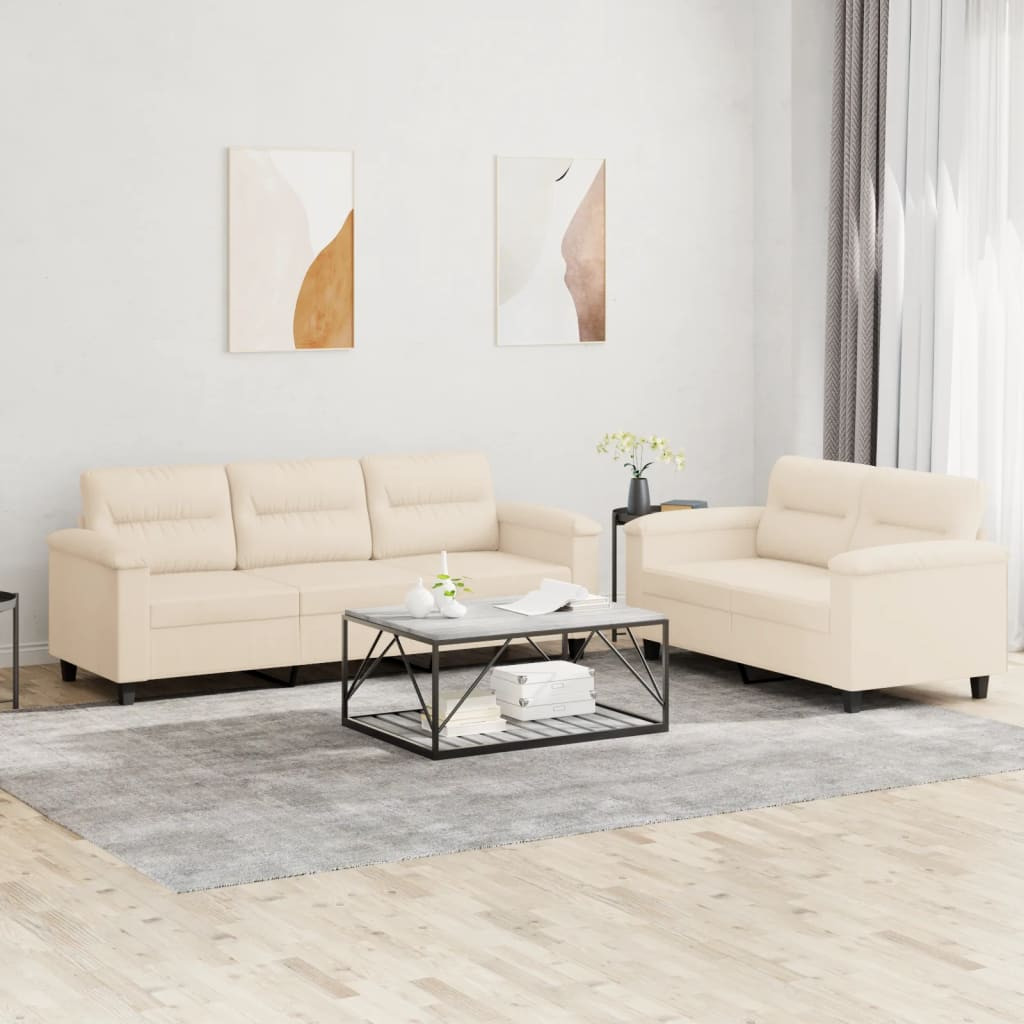 vidaXL 2-tlg. Sofagarnitur mit Kissen Beige Mikrofasergewebe