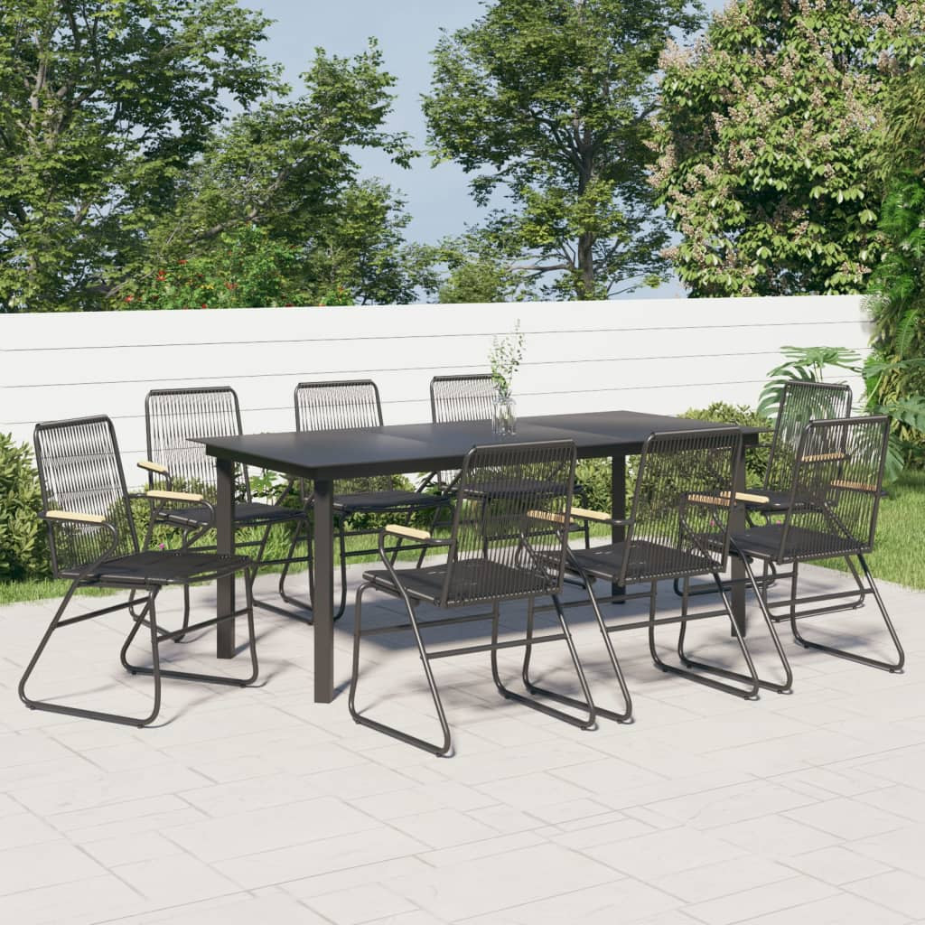 vidaXL 9-tlg. Garten-Essgruppe Schwarz PVC Rattan