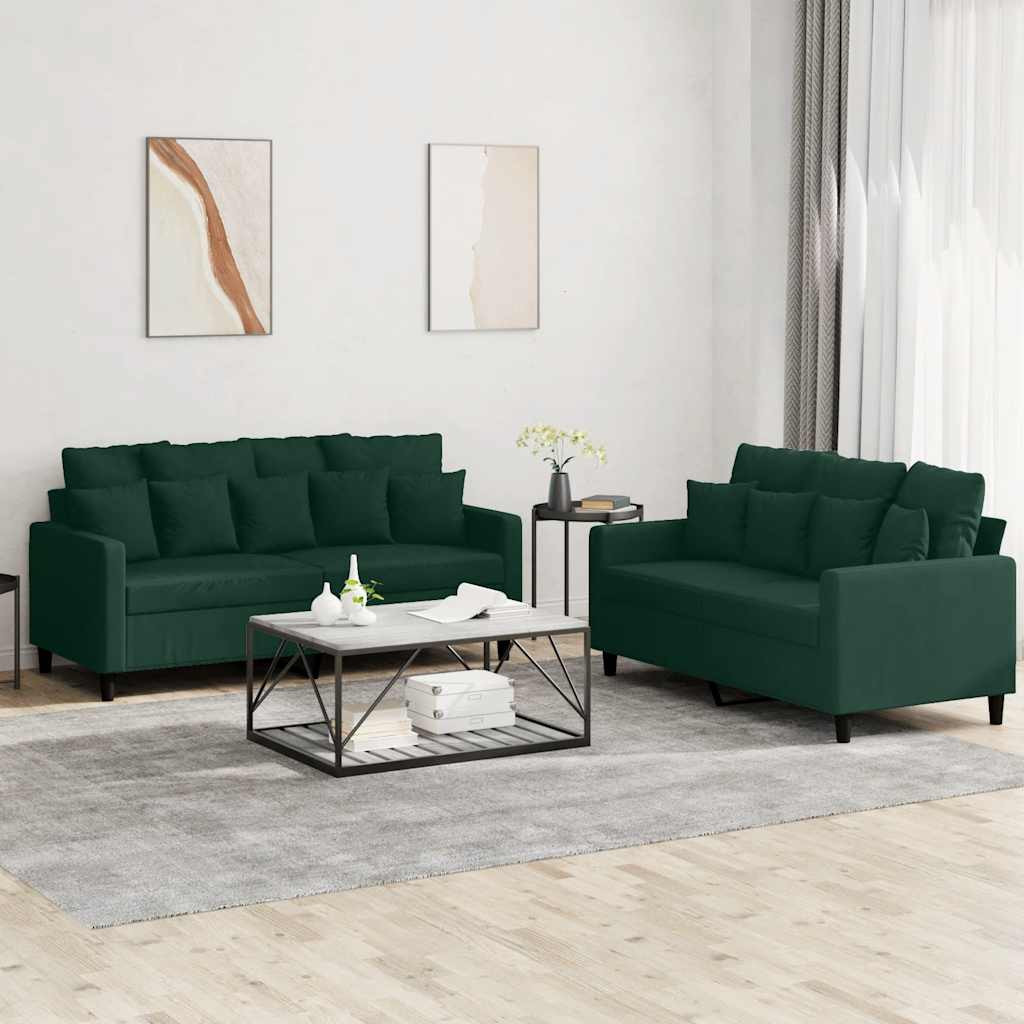 vidaXL 2-tlg. Sofagarnitur mit Kissen Dunkelgrün Samt
