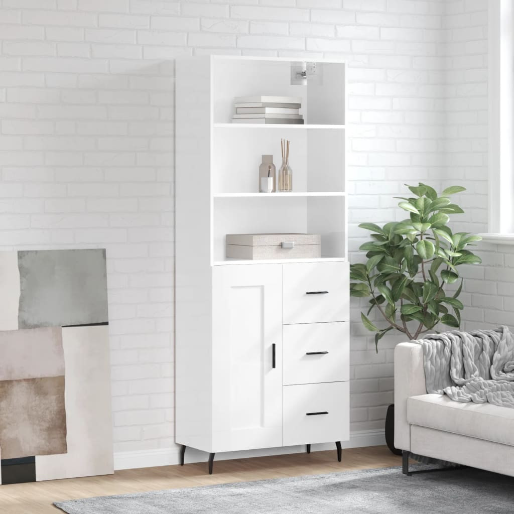 vidaXL Highboard Hochglanz-Weiß 69,5x34x180 cm Holzwerkstoff