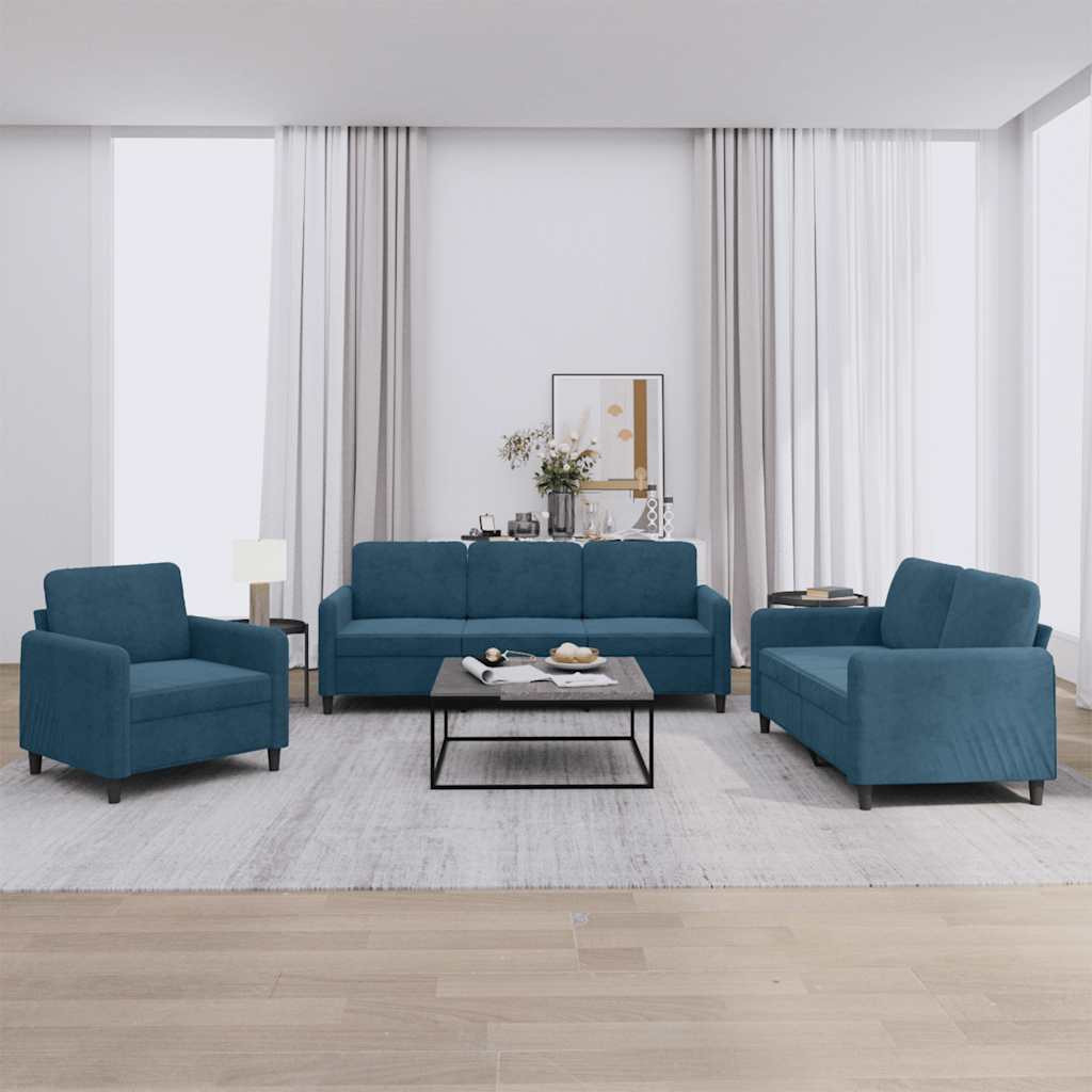 vidaXL 3-tlg. Sofagarnitur Blau Samt