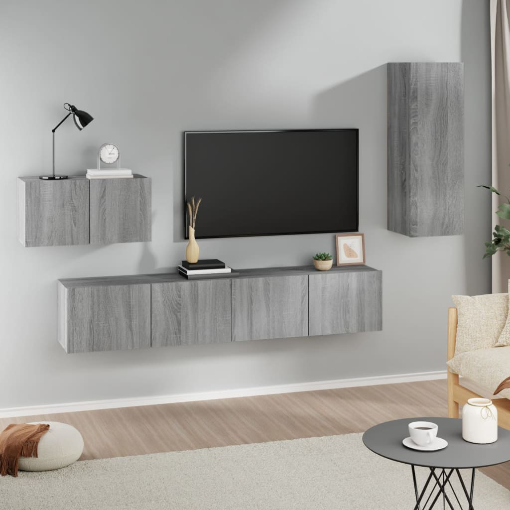 vidaXL 4-tlg. TV-Schrank-Set Grau Sonoma Holzwerkstoff