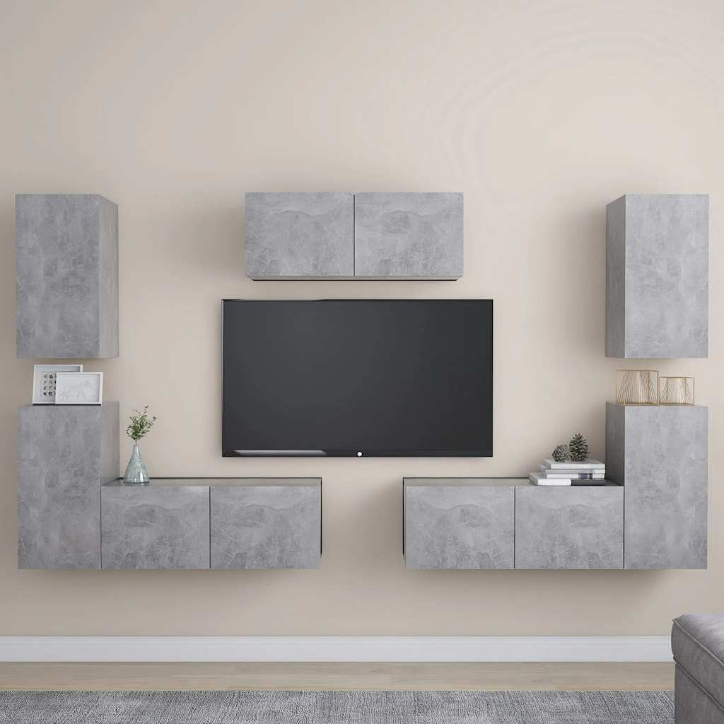 vidaXL 7-tlg. TV-Schrank-Set Betongrau Holzwerkstoff